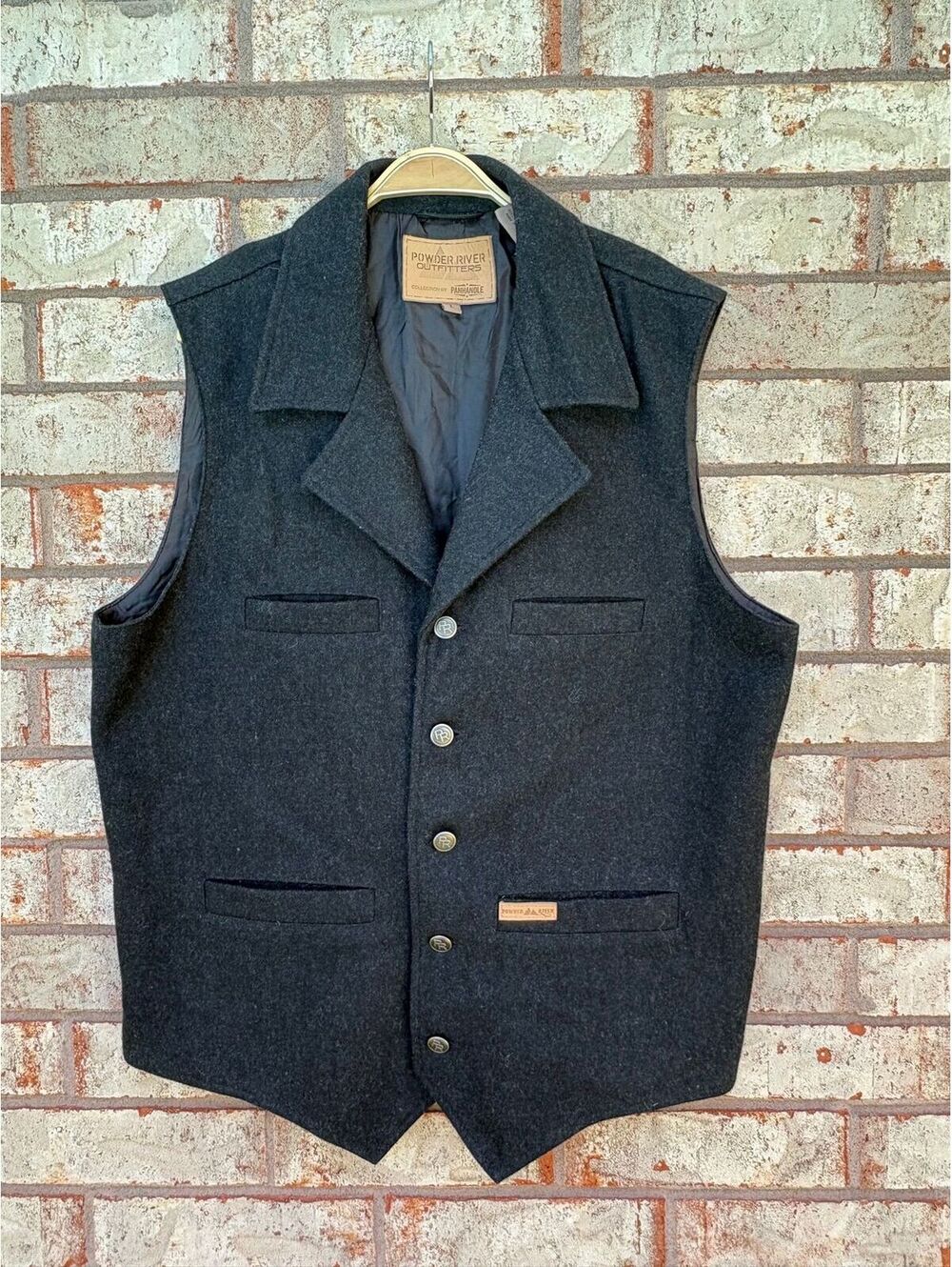 Powder River Outfitters Mens L Wool Western Vest Brown Cowboy Panhandle